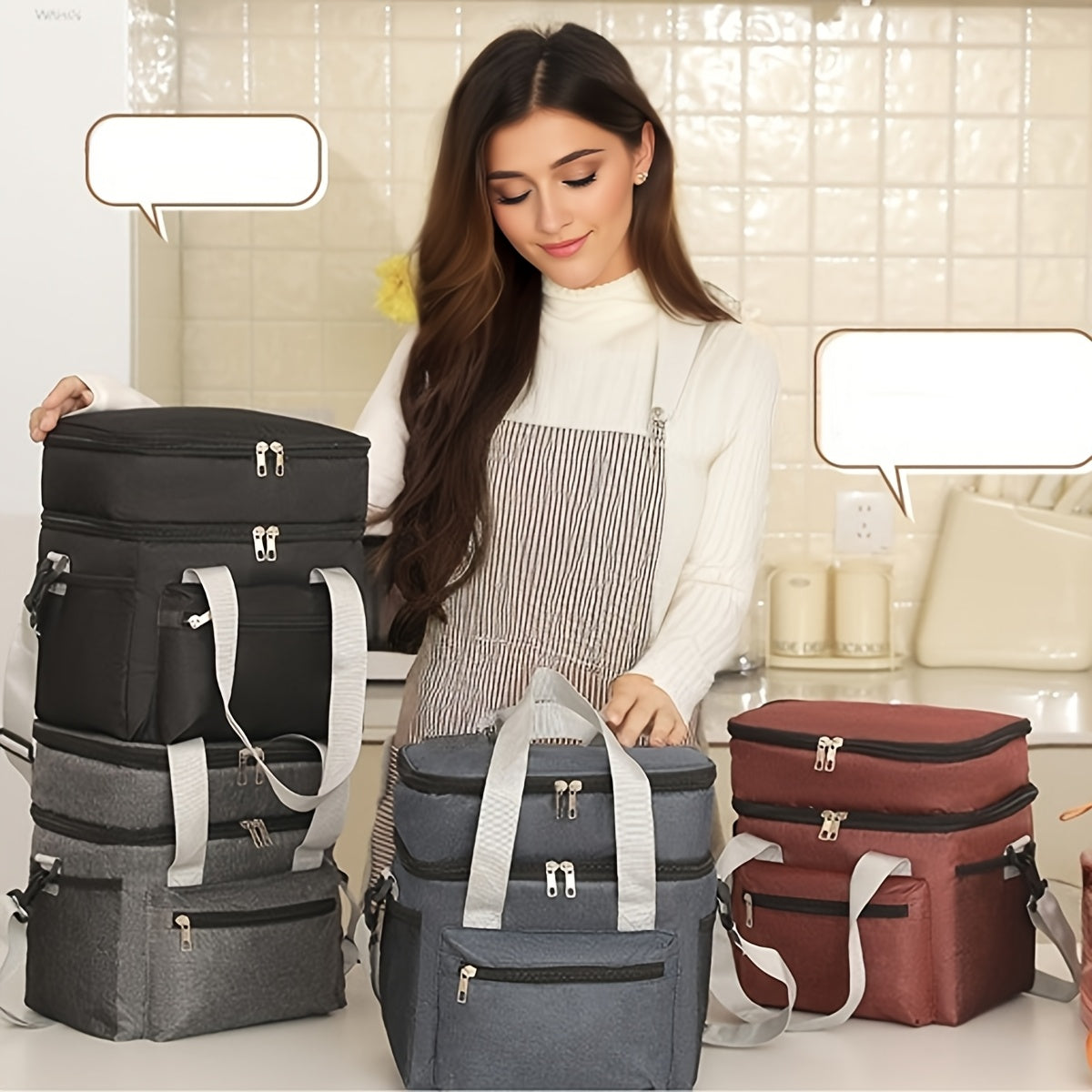 Insulated Lunch Bag with Two Layers Leakproof Cooler Carrier for Outdoor and Work Use