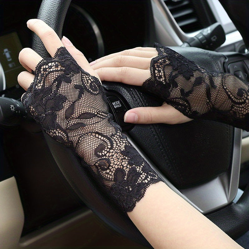 Geometric Lace Half Finger Wrist Sleeves with Thumb Hole for Summer Sunscreen Protection