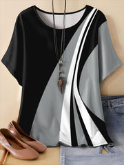 Bahor va yoz uchun rangli blokli T-ko'ylak, ayollar uchun plussiz top