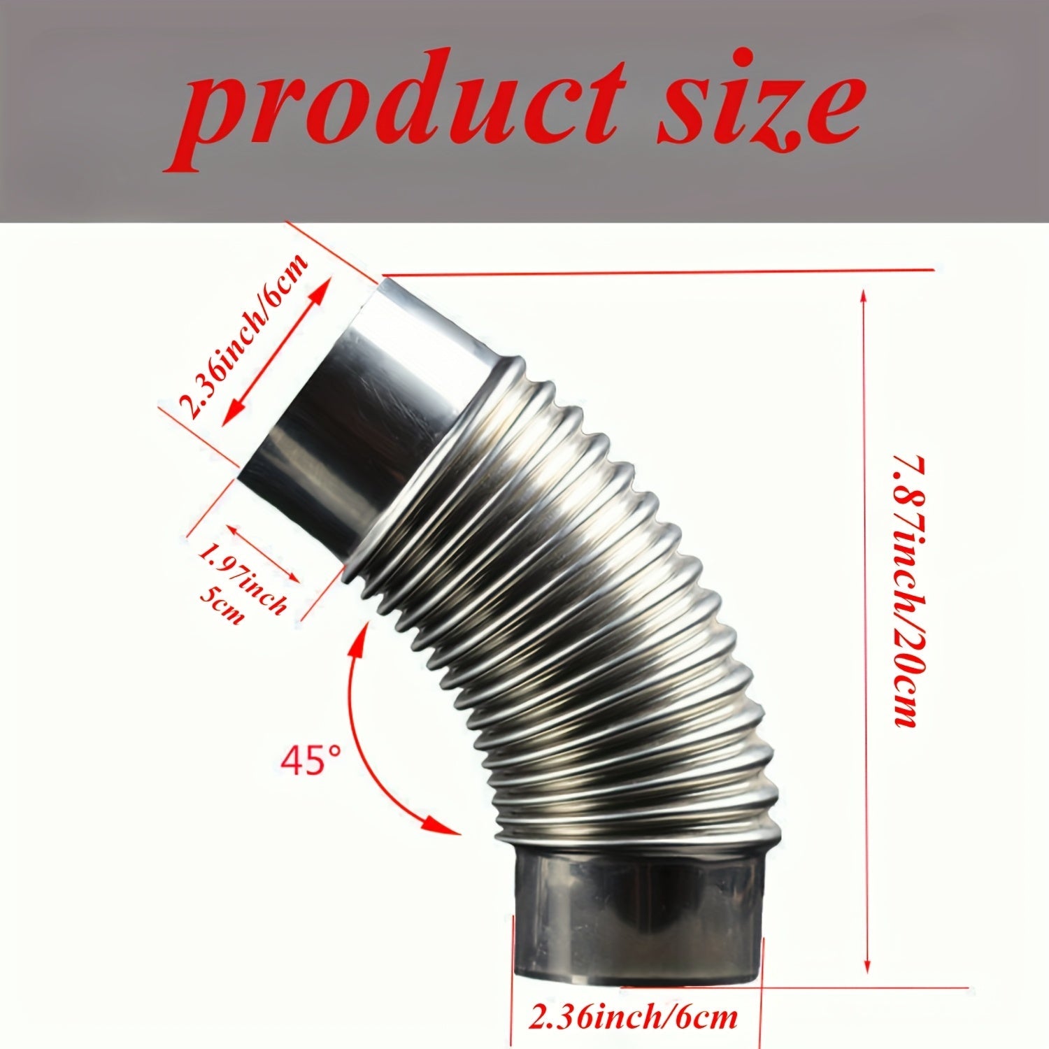 Tubo de codo de chimenea de acero inoxidable de tres piezas, ángulo de 45 grados, diámetro de 5.99cm