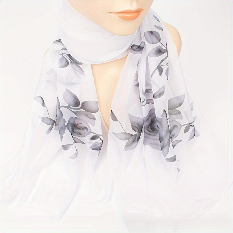 Floral Print Chiffon Scarf Wrap for Summer Beach Hair Accessory