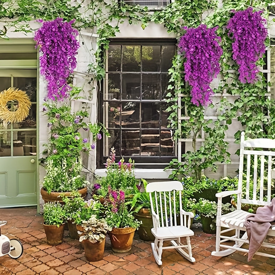 Artificial Eucalyptus Vine Plants Set of Two for Home Outdoor Decor Purple Faux Hanging Greenery