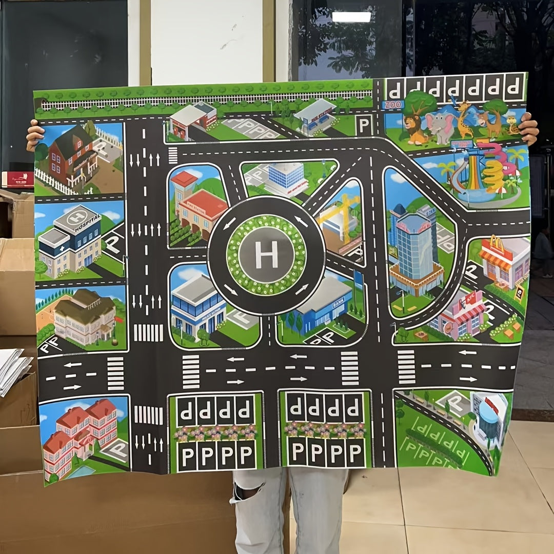 Kids Waterproof Play Mat for Indoor Outdoor Multi-Theme Traffic Parking Lot