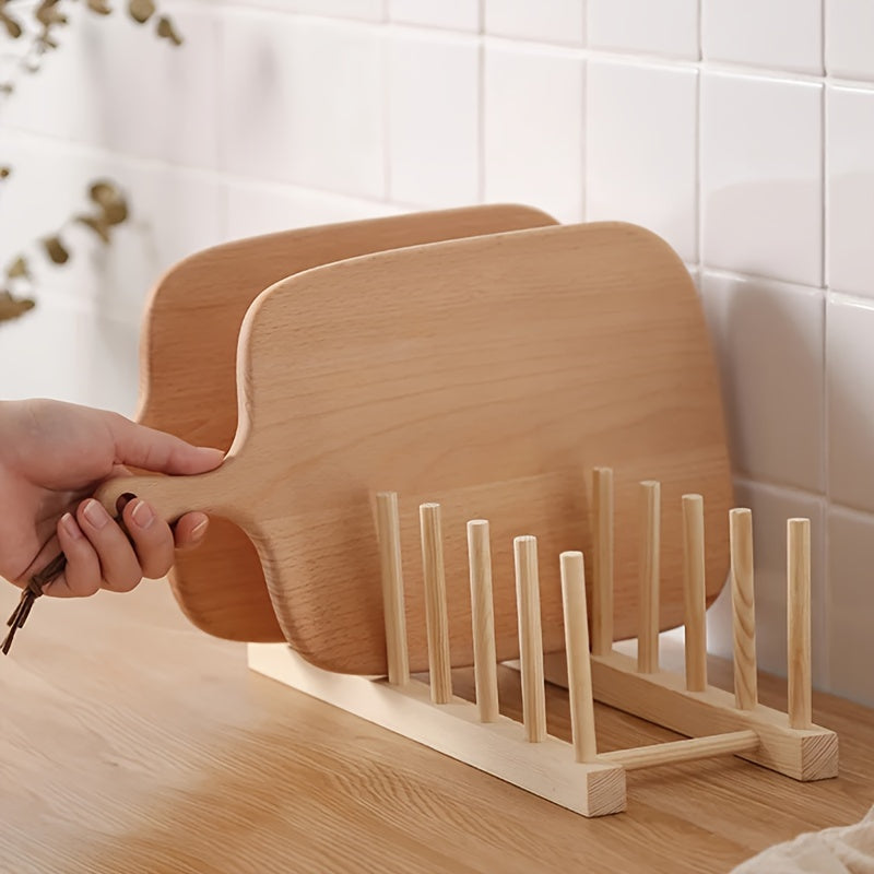Wooden Dish Rack with Draining System for Kitchen, Space-Saving, Natural Finish