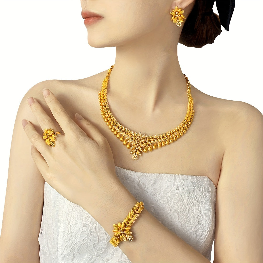 Conjunto de joyería con diseño de gota de cristal para fiesta nupcial compromiso boda