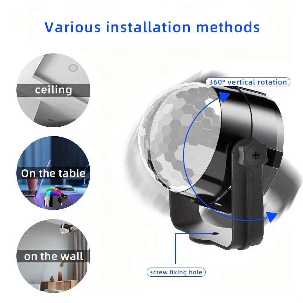 7 Color LED Disco Ball Light USB Powered Black ABS Material for Parties and Events