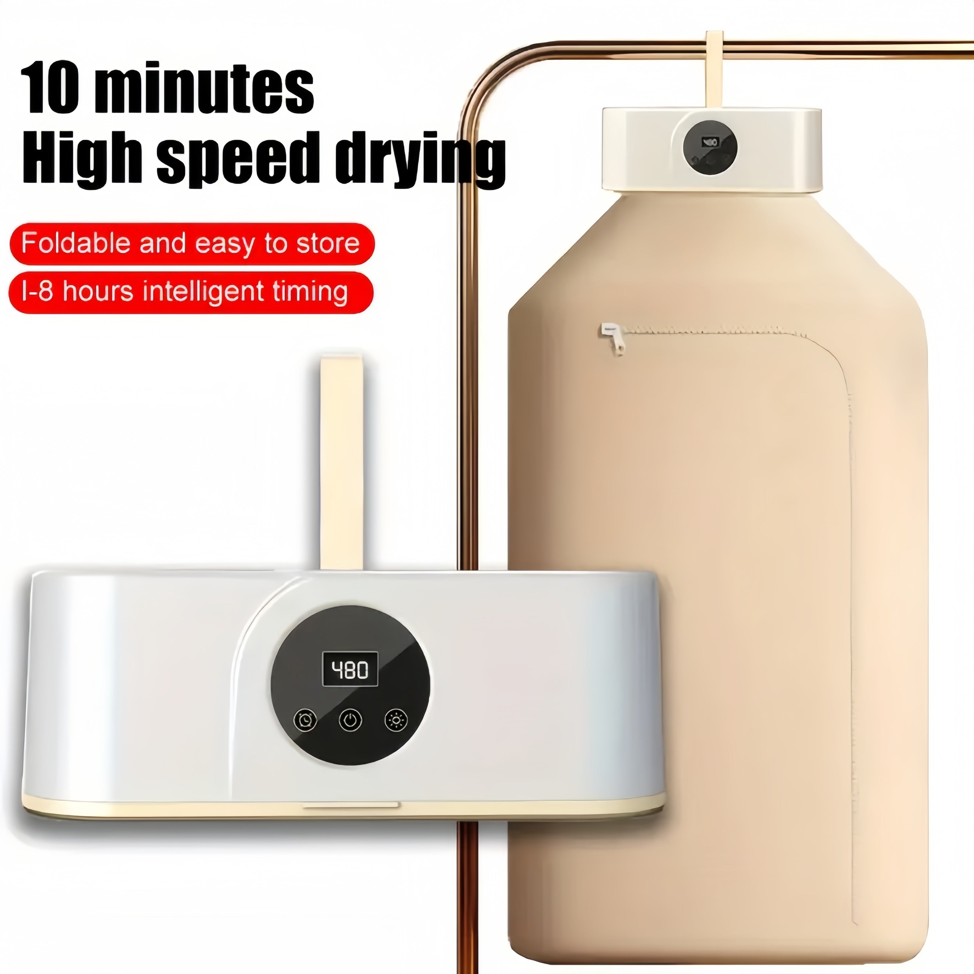 550W Folding Clothes Dryer with Simulated Sunlight Smart Touch Screen Fast Drying Space-Saving