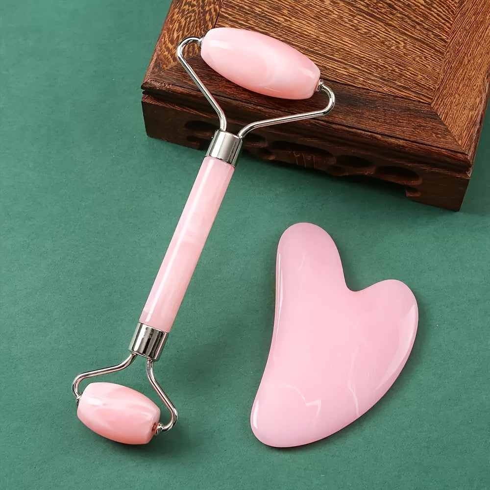 Pink Resin Facial Massage Tool and Roller Set Manual Relaxation No Charging