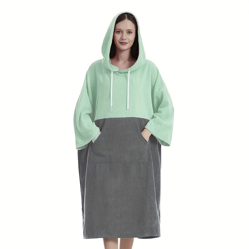 Color Blocking Hooded Changing Towel with Large Pocket for Beach and Pool