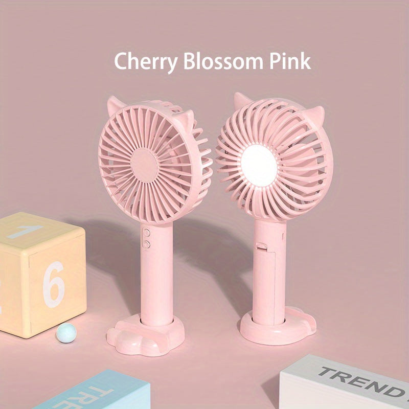Compact USB Handheld Fan with Bunny Ears, Quiet Operation, Night Light