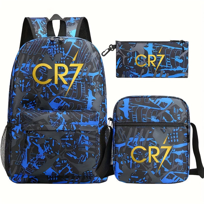 Star Print Polyester Backpack Set with Crossbody Bag and Pencil Case for School and Casual Use