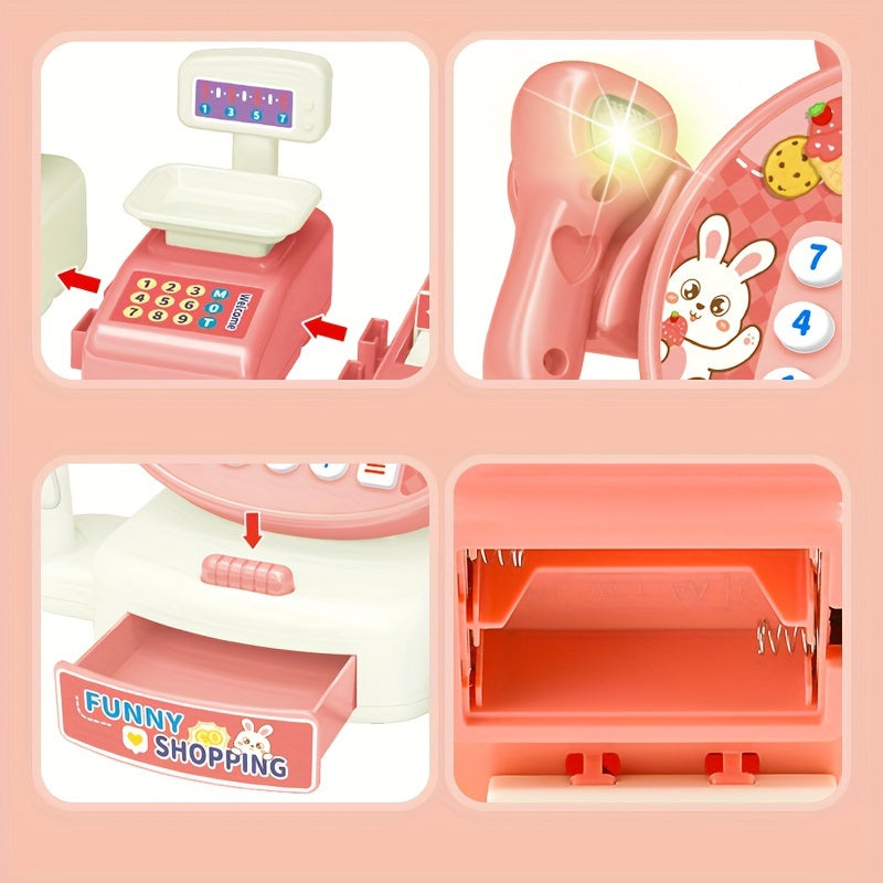 Mini Cash Register Pretend Play Set with Scanner Credit Card and Fruits for Kids 3+