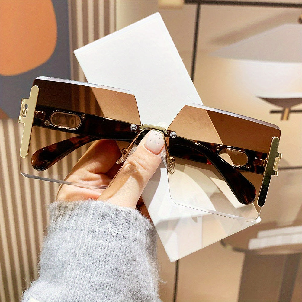 Oversized Square Rimless Sunglasses for Women and Men Summer Fashion Eyewear