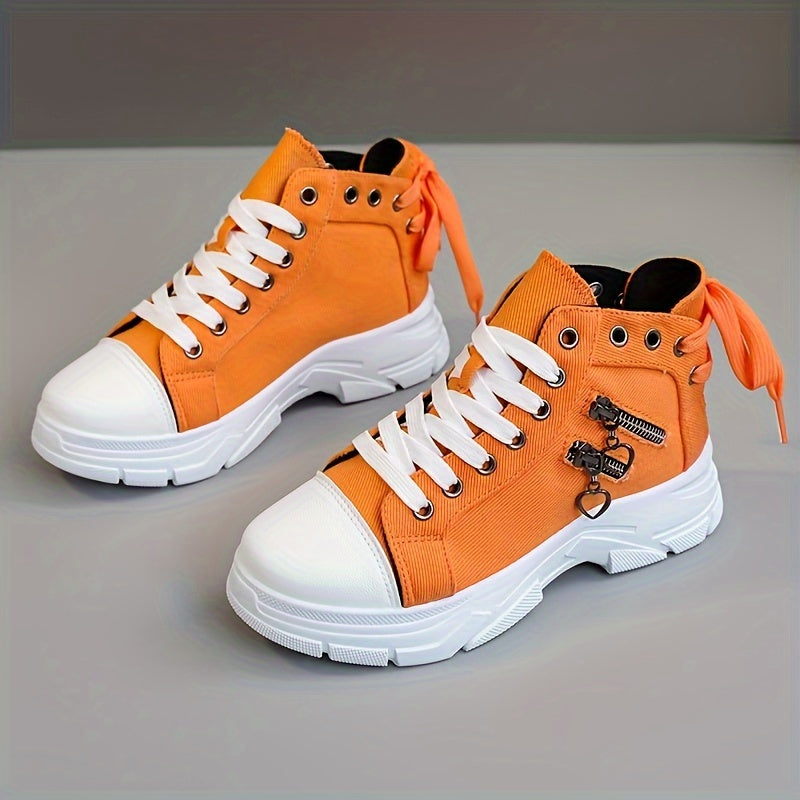 Women's Canvas Platform Sneakers with Zip Detail High Top Casual All-Match Plus Sizes