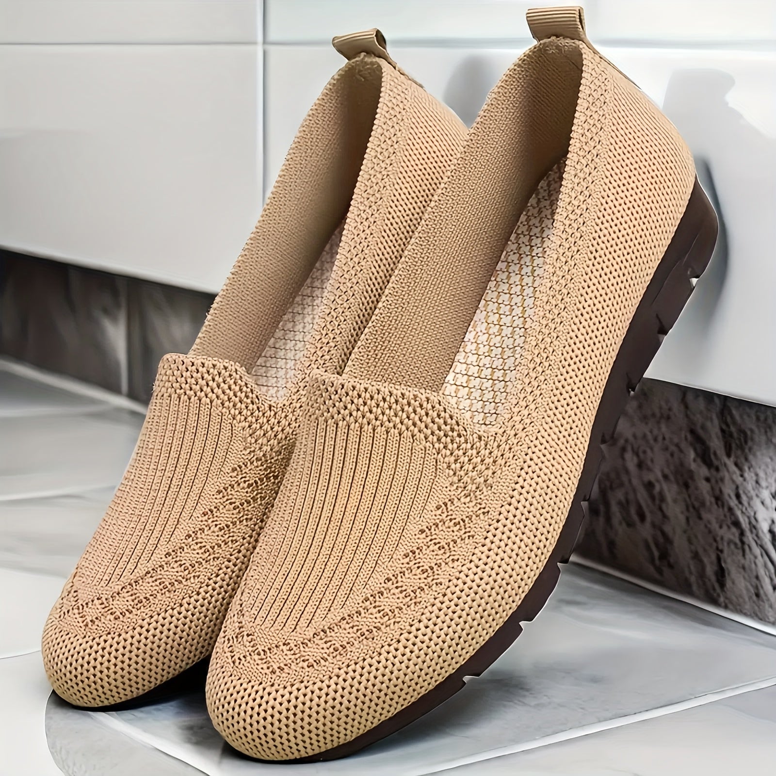 Women's Knit Slip-On Loafers Breathable Red All-Season Shoes