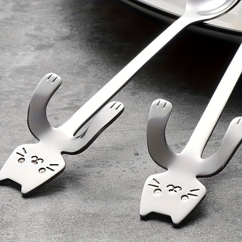 Stainless Steel Cat-Shaped Spoon Long Handle Stirrer for Coffee Tea Espresso