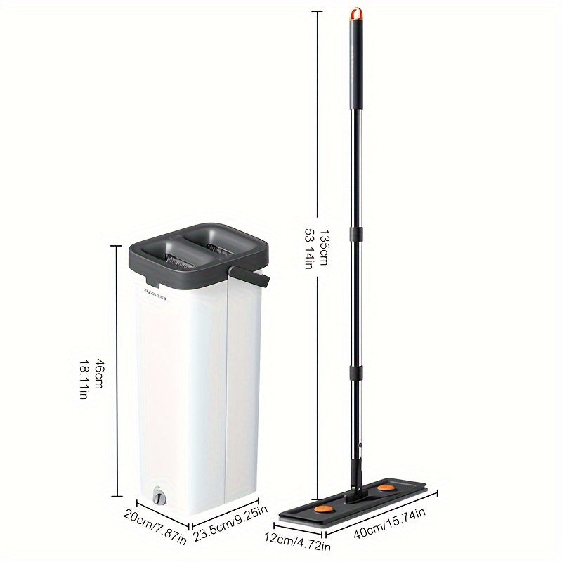 Ushbu tekis mop katta o'lchamda bo'lib, idish va qirqish bilan jihozlangan, qo'lsiz tozalash imkonini beradi. U ho'l va quruq tozalash vazifalariga mos keladi va to'rt ta mato bilan ta'minlangan. Uzunroq tutqich esa oson harakatlanishni ta'minlaydi.