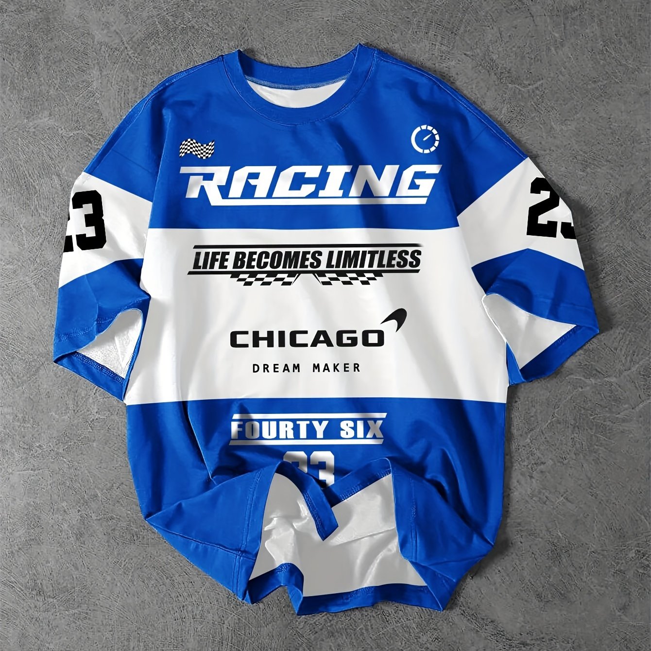 Camiseta gráfica casual para hombre Chicago Racing de manga corta en poliéster, verano en rojo y blanco