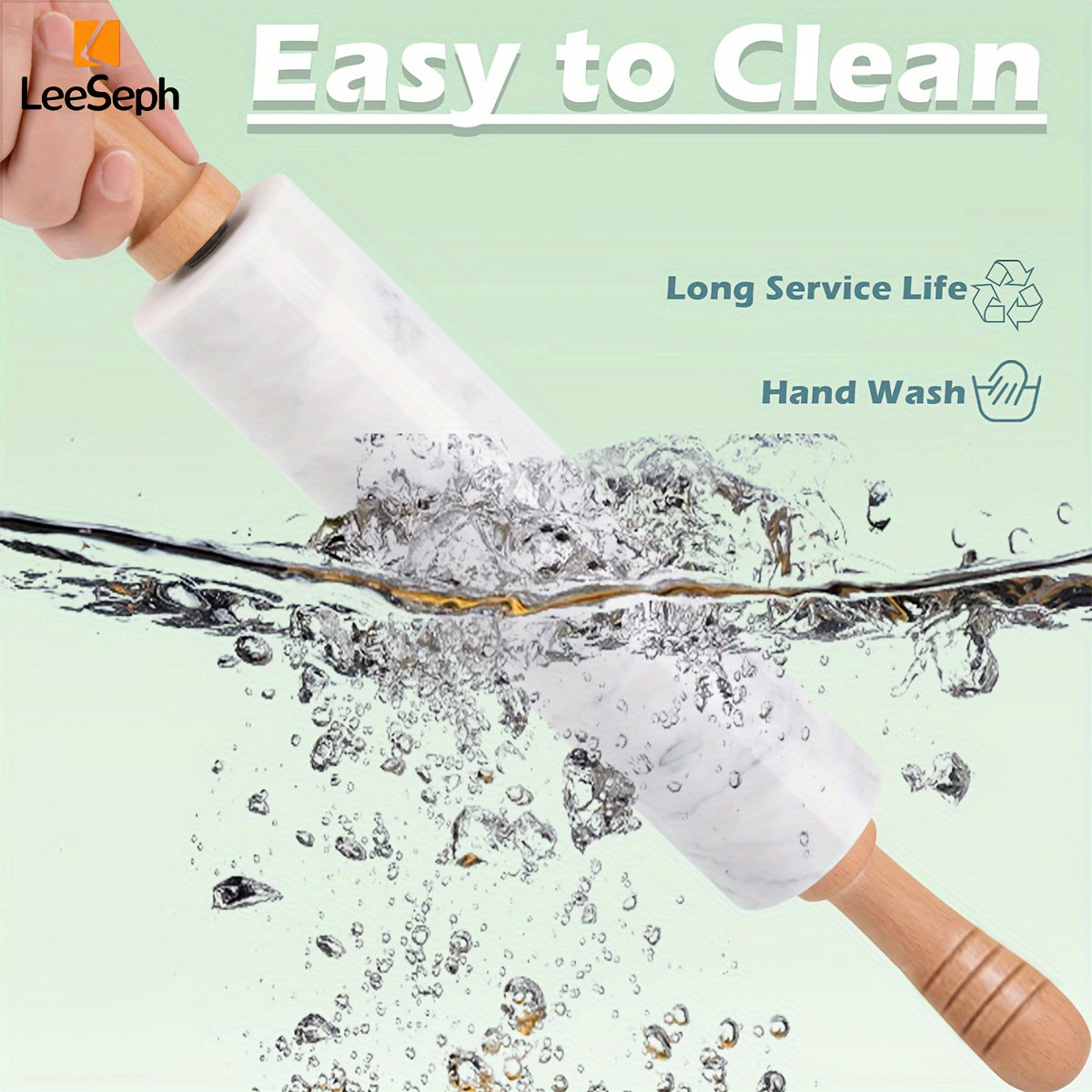 Marble Rolling Pin with Wooden Handle and Stand Non-Stick Surface for Baking