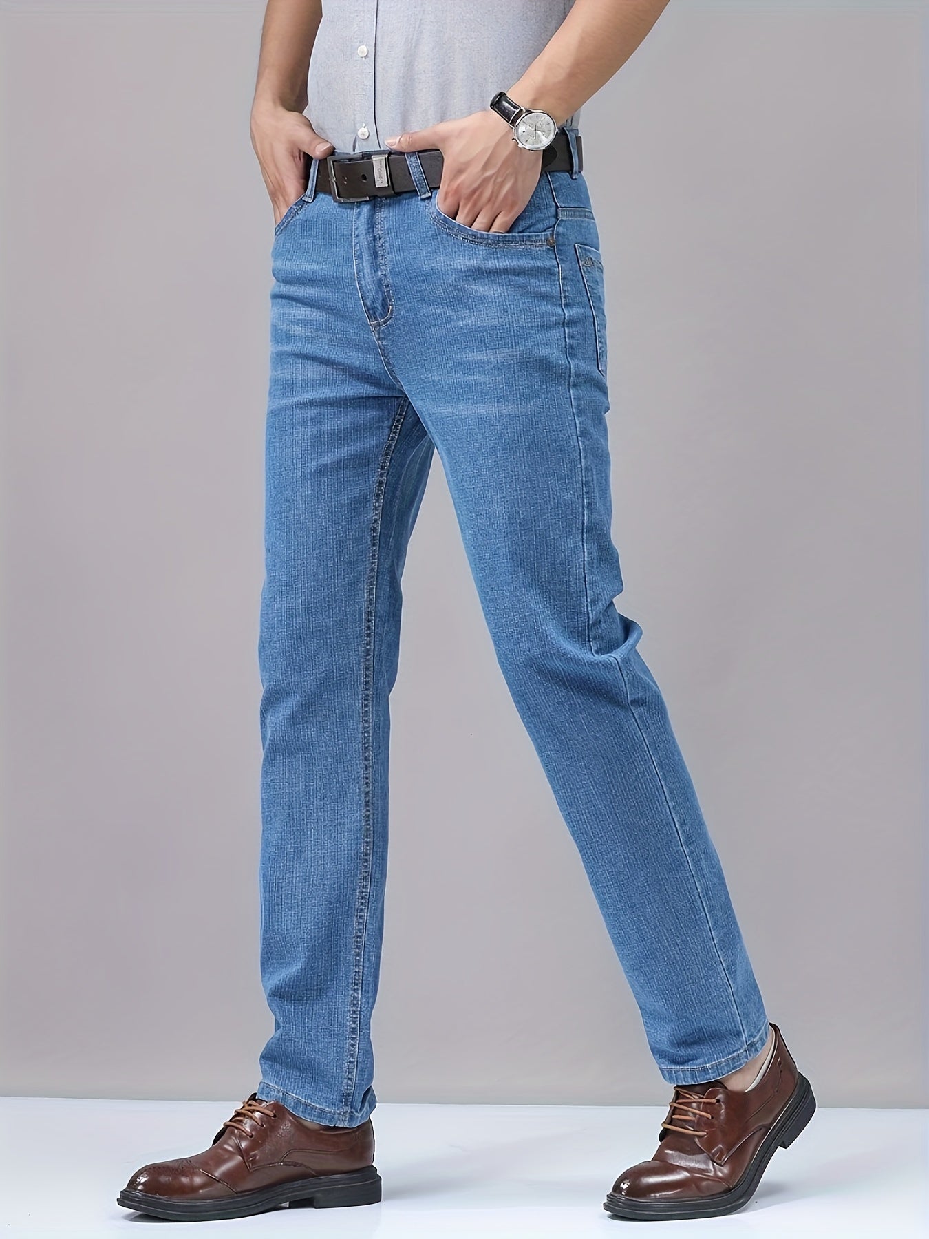 Men's All-Season Regular Fit Denim Jeans Solid Color Stretch Fabric