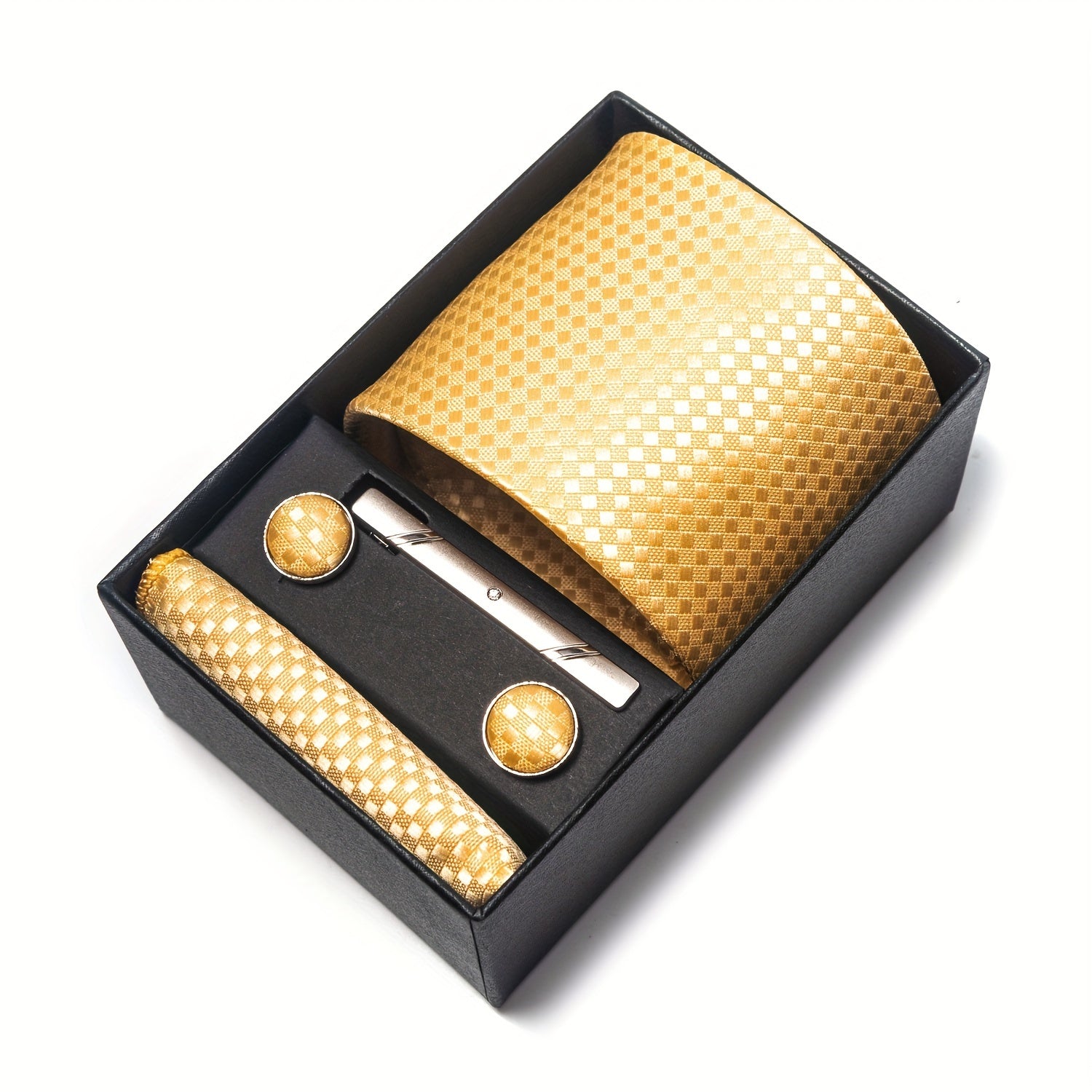 Men's Accessories Set Tie Pocket Square Cufflinks Necktie Gift Box for Celebration