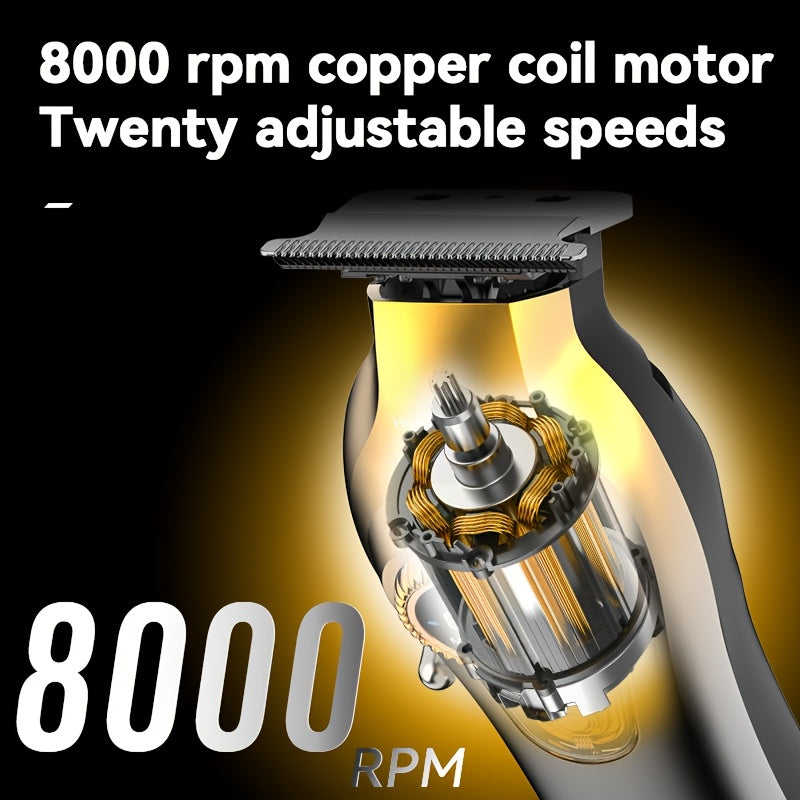 Electric Hair Clipper for Men Adjustable Speed LED Display Metal Body Precision Blade USB