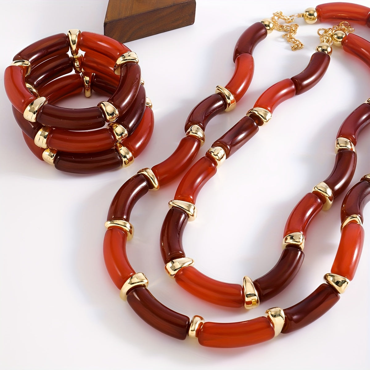 Vintage Style Acrylic Bamboo Joint Bracelets Set of 3 Irregular Stackable Bangles for Women