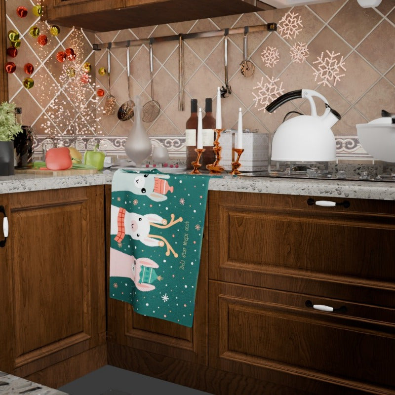 Christmas Kitchen Towel Snowman Reindeer 45x66cm Soft Polyester Woven Dish Cloth