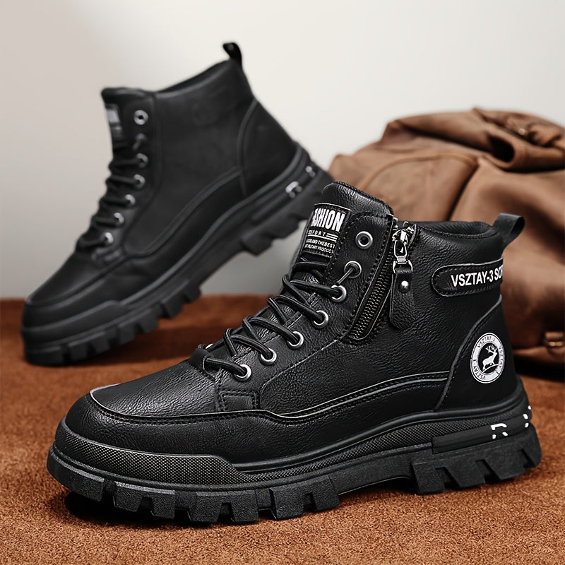 Men's High Top Casual Hiking Shoes Solid Color All-Season PU Fabric Toe Zipper