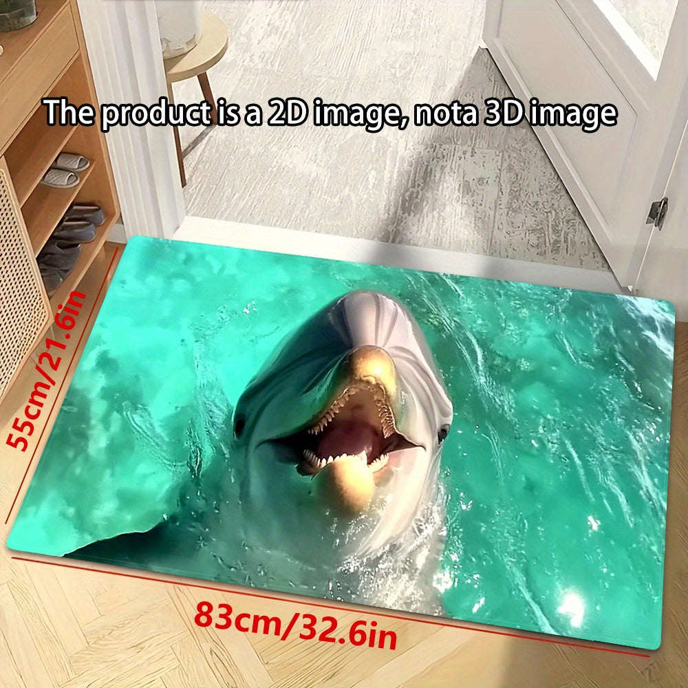 Vibrant Shark Ocean Scene Kitchen Mat Non-Slip Polyester Standing Mat