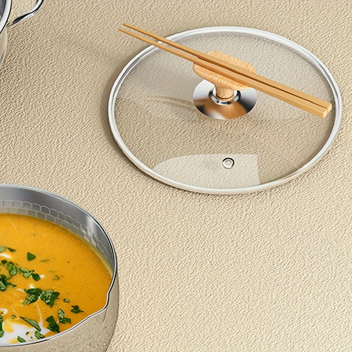 Glass and Stainless Steel Cookware Lid for Soup and Boiled Pots