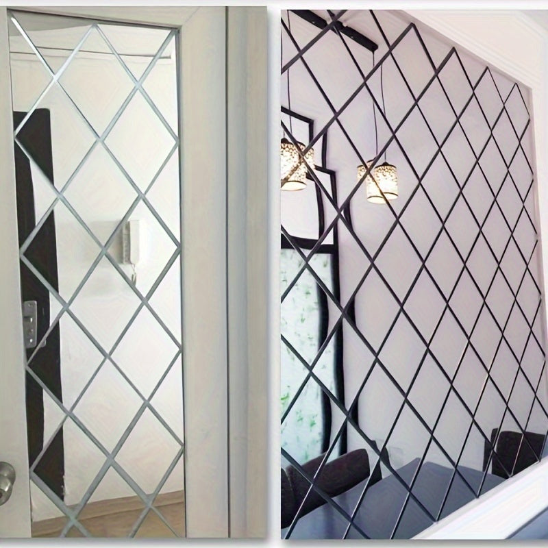 58pcs Diamond-Shaped Acrylic Mirror Wall Stickers for Living Room Bathroom Decor