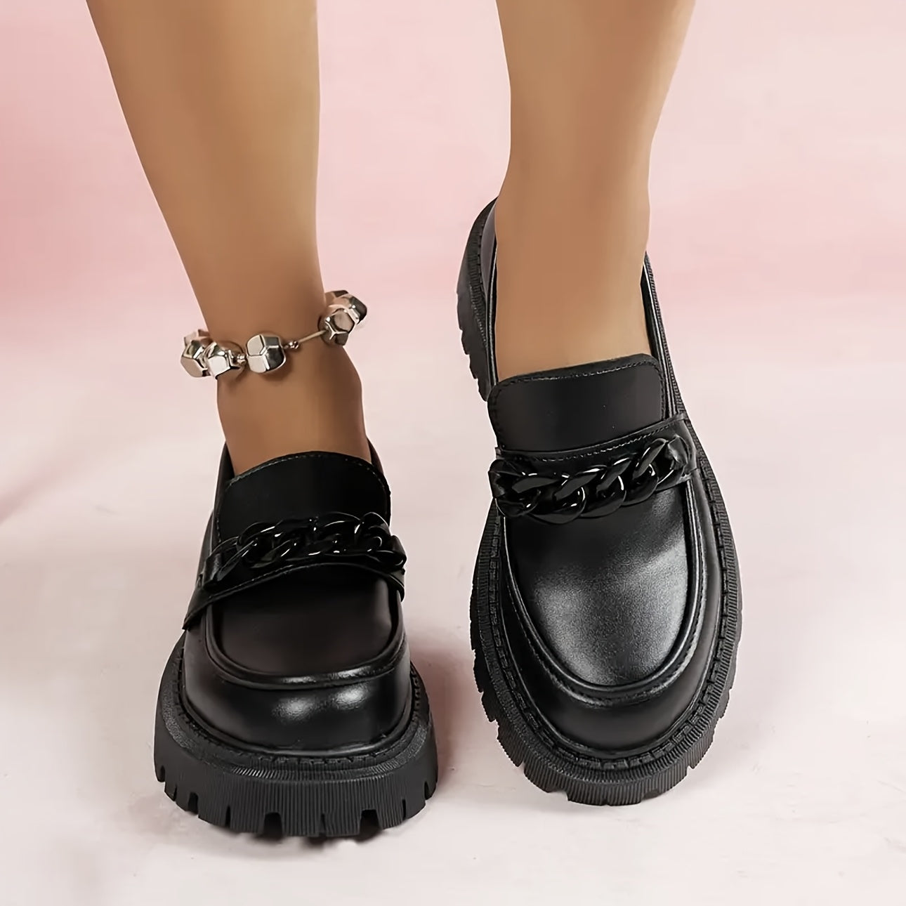 Women's Slip-On Platform Loafers PU Synthetic All-Season Wide Fit