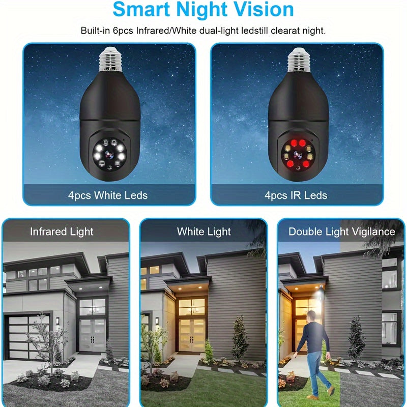 E27 WiFi Security Camera 1080P Night Vision Auto Tracking Black and White