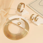 Gold Plated Jewelry Set with Necklace Bangle Earrings and Ring in Silver or Gold