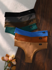 Women's Seamless Ribbed Solid Briefs Set of 7 Breathable Comfortable Panties