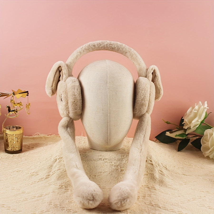 Soft Knitted Bunny Ear Ear Warmers, Stretchable Polyester, Hand Washable, Cozy Ear Protection