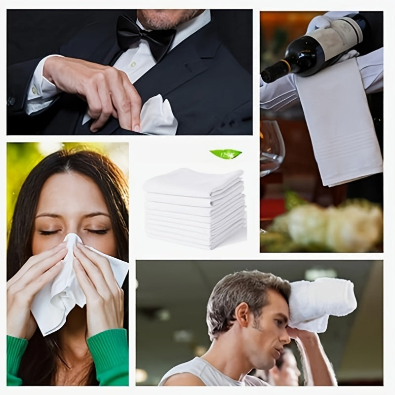 White Cotton Handkerchiefs Pack of 6 or 12 40cm Square Woven Hankies for Men and Women