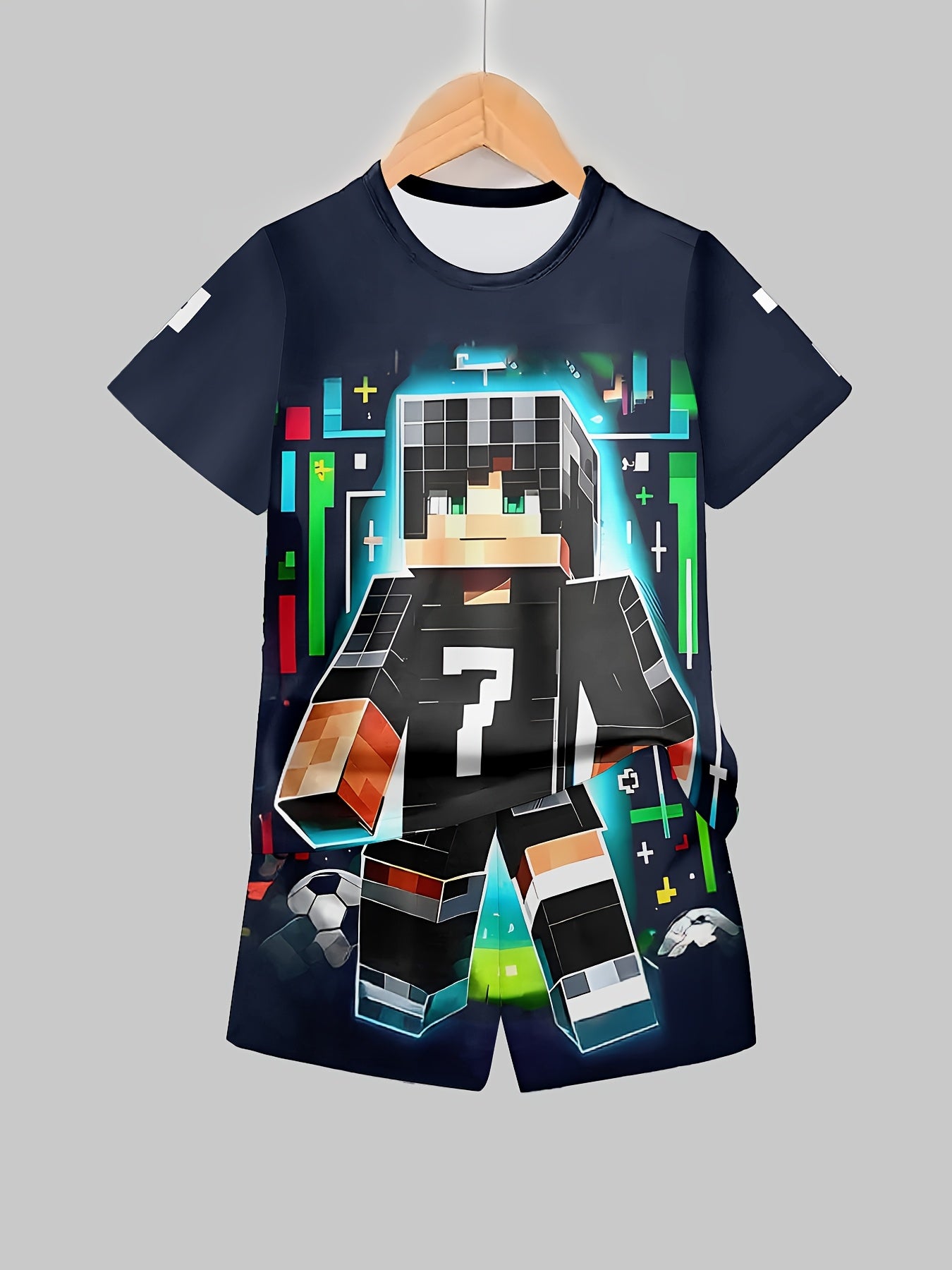 Boys Casual 3D Printed T-Shirt and Shorts Set for Outdoor Activities