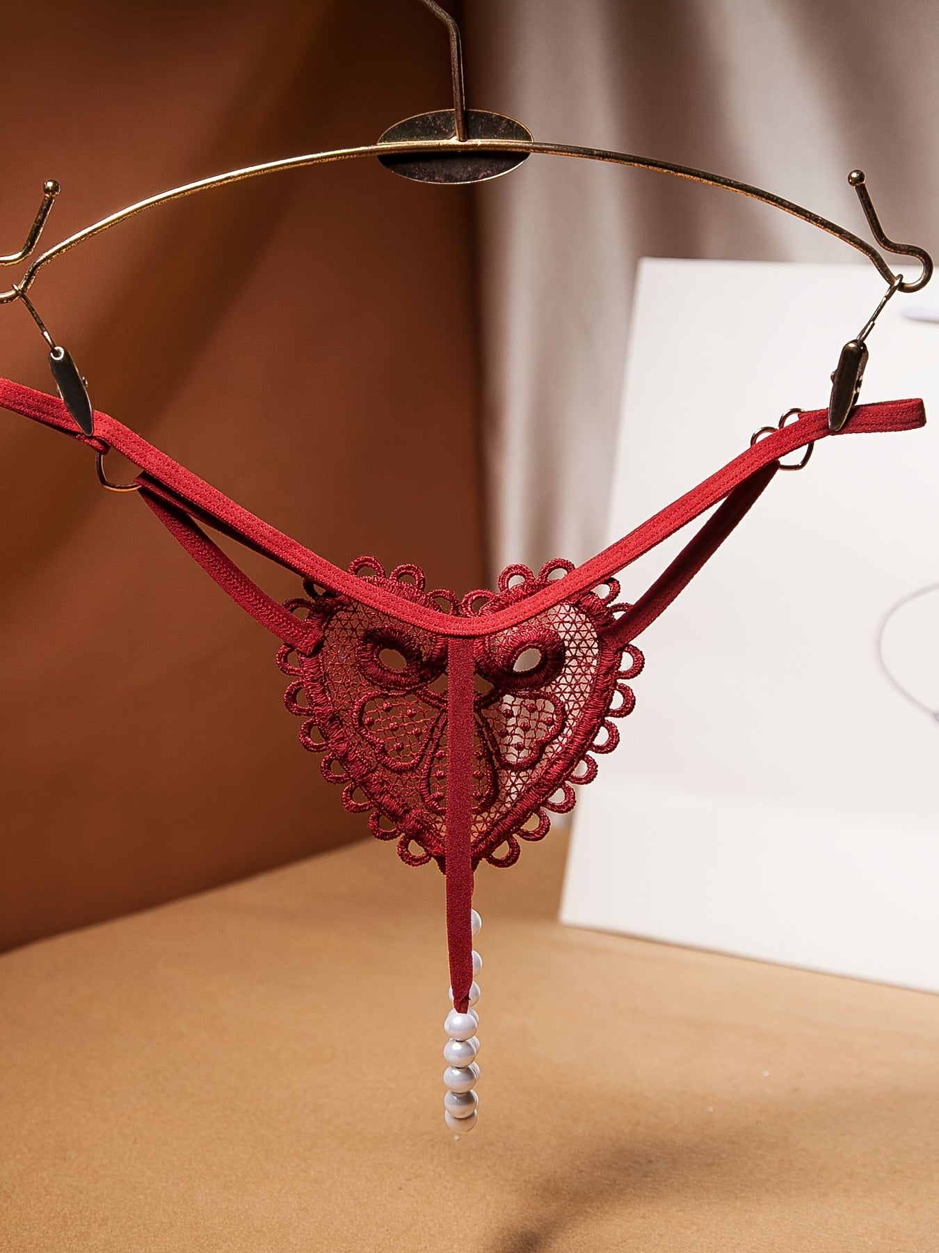 Women's Floral Embroidered Thongs See-Through Pearl Massage Lingerie