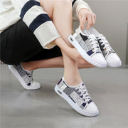 Women’s Breathable Canvas Sneakers Low-Top Casual Shoes White Navy Blue