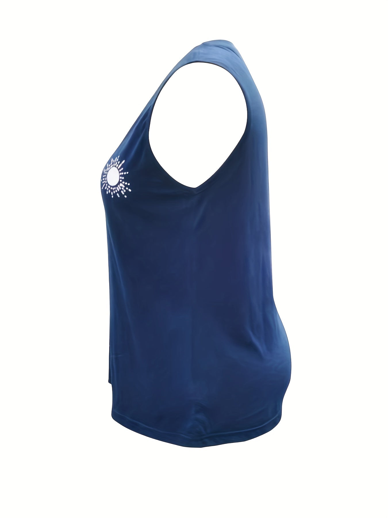 Plus Size Women's Cotton Turtle Neck Sun Print Tank Top