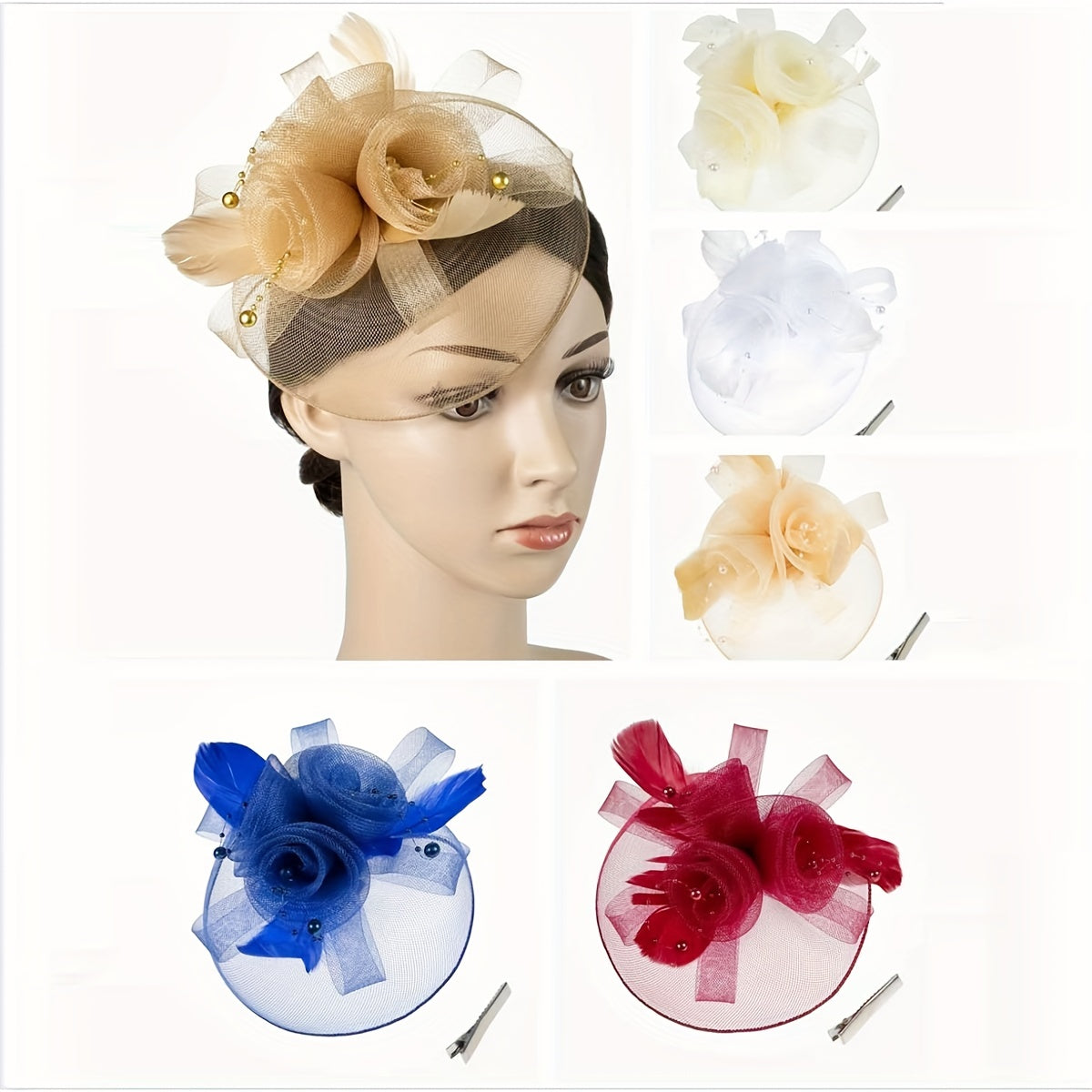 Women's Mesh Flower Faux Feather Fascinator for Tea Party Wedding Derby Hat