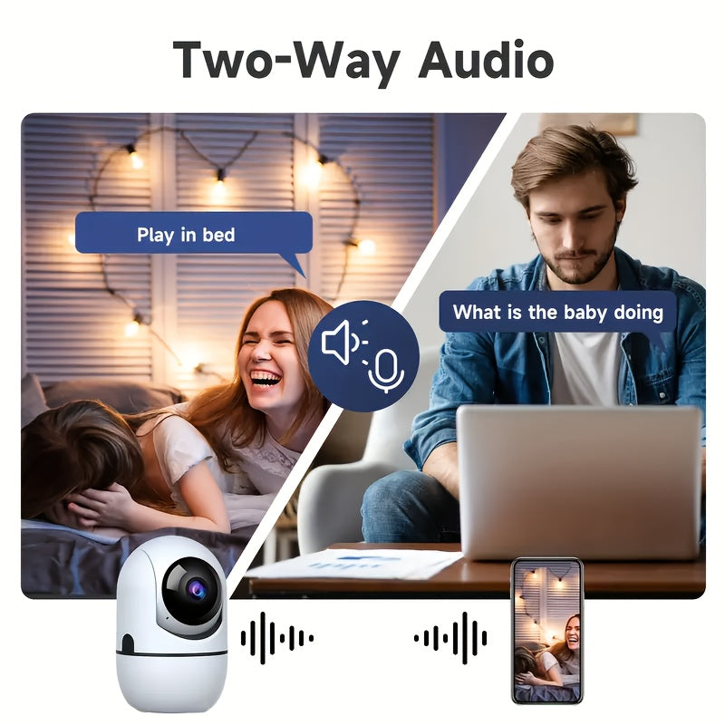 Cámara de seguridad WiFi 1080P con vista panorámica de 355°, detección de movimiento, audio bidireccional, visión nocturna, para interior y exterior