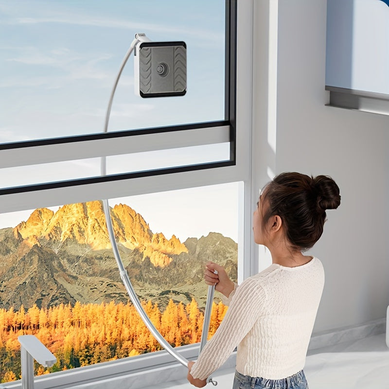 Tashqi foydalanish uchun deraza tozalash to'plami - yashik shaklidagi ikki tomonlama teleskopik shisha tozalash asbobi, yashash xonasi va boshqa shisha yuzalar uchun; elektr yoki batareyalar talab qilinmaydi, qo'lda ishlaydi.