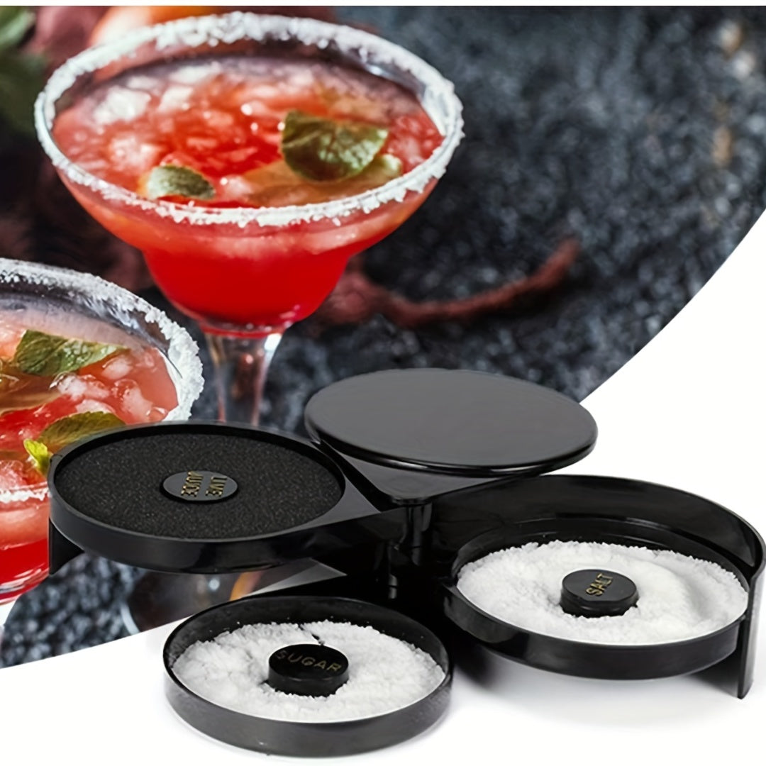 Black Plastic 3-Tier Cocktail Rimmer for Margaritas and Bloody Marys Barware Accessories