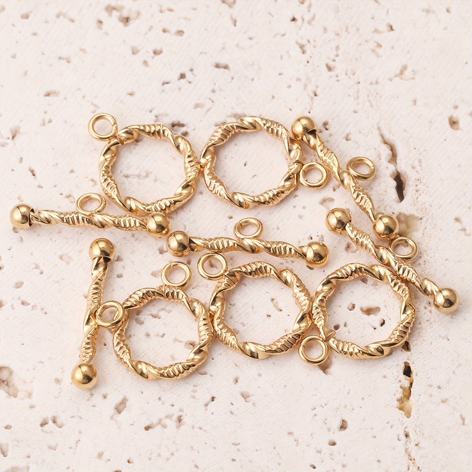 Set of 5 Stainless Steel Twist OT Buckles with Gold Plated Finish for Jewelry Making