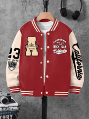 Boys Polyester Varsity Jacket with Geometric Pattern Baseball Collar Letter A Number 23 Fall Winter