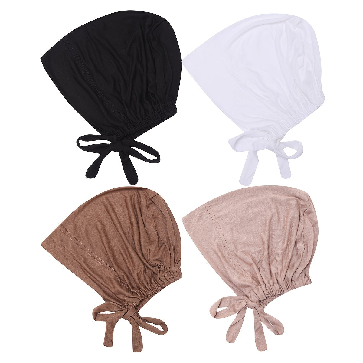 Set de 4 gorras internas de modales ajustables para hijab, transpirable, elásticas y con cordón, para mujeres