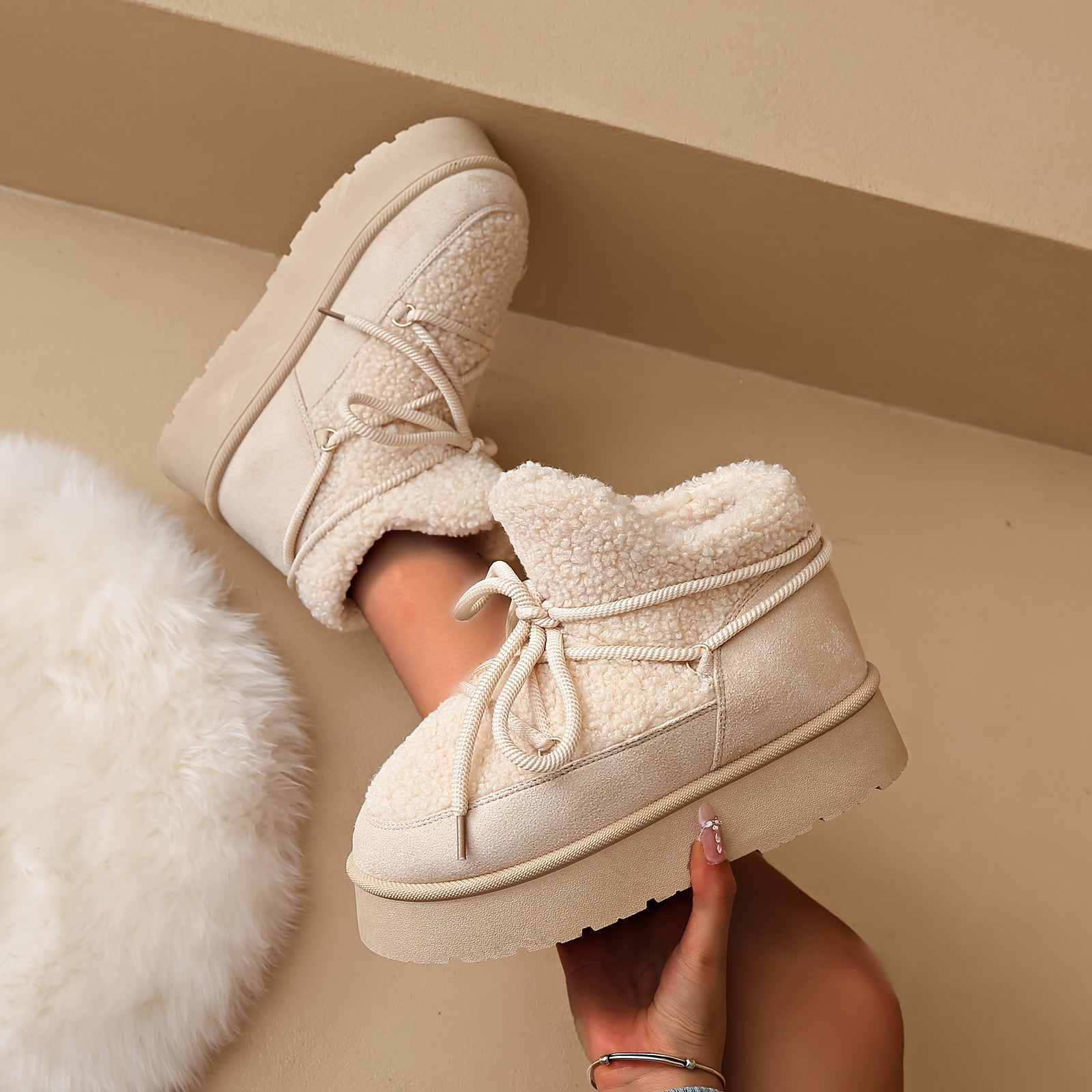 Women's Faux Fur Winter Snow Boots Plush Lined Thick Sole